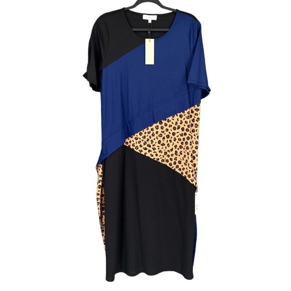 Colorblock Blue and Black Leopard Print Women’s Dress